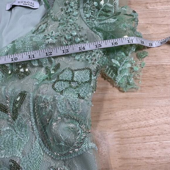 Mac Duggal NWT Green Puff Sleeve V Neck Floral Embellished Midi Dress Size 2 - Picture 6 of 9